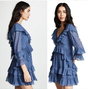 Rebecca Taylor Blue Glitter Gem Silk Ruffle Dress 10